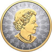 Canada 20 Dollars Super Incuse Maple Leaf 2024 ELIZABETH II 20 DOLLARS 1952 2022 SB coin obverse