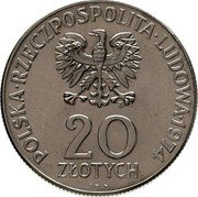 Poland 20 Zlotych 25th Anniversary of the Comecon. Trial Strike 1974 MW KM# Pr236 POLSKA RZECZPOSPOLITA LUDOWA 1974 MW 20 ZŁOTYCH J M-N coin obverse