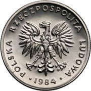 Poland 20 Zlotych (Circulation Coin. Large type. Trial Strike) KM# Pr498 POLSKA RZECZPOSPOLITA LUDOWA MW 1984 coin obverse
