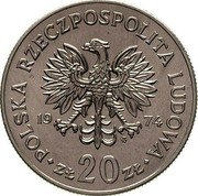 Poland 20 Zlotych Marceli Nowotko. Trial Strike 1974 MW KM# Pr228 POLSKA RZECZPOSPOLITA LUDOWA 19 74 MW ZŁ 20 ZŁ coin obverse