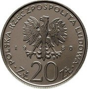 Poland 20 Zlotych Summer Olympics. Trial Strike 1980 MW KM# Pr377 POLSKA RZECZPOSPOLITA LUDOWA 19 80 MW ZŁ 20 ZŁ coin obverse