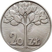 Poland 20 Zlotych Tree. Trial Strike 1973 MW KM# Pr215 POLSKA RZECZPOSPOLITA LUDOWA 1973 DWASZIESCIA ZŁOTYCH MW coin obverse Poland 20 Zlotych Tree. Trial Strike 1973 MW KM# Pr215 POLSKA RZECZPOSPOLITA LUDOWA 1973 DWASZIESCIA ZŁOTYCH MW coin obverse