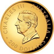 Australia 200 Dollars (Australian Kangaroo. Windmill. Proof High Relief) CHARLES III AUSTRALIA 200 DOLLARS DT coin obverse Australia 200 Dollars (Australian Kangaroo. Windmill. Proof High Relief) CHARLES III AUSTRALIA 200 DOLLARS DT coin obverse
