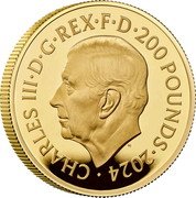 UK 200 Pounds (Die Another Day. Hovercraft) CHARLES III D G REX F D 200 POUNDS 2024 MJ coin obverse UK 200 Pounds (Die Another Day. Hovercraft) CHARLES III D G REX F D 200 POUNDS 2024 MJ coin obverse