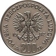 Poland 200 Zlotych Boleslaus III Wrymouth. Half Length Portrait. Trial Strike 1982 MW KM# Pr469 POLSKA RZECZPOSPOLITA LUDOWA 19 82 MW ZŁ 200 ZŁ coin obverse Poland 200 Zlotych Boleslaus III Wrymouth. Half Length Portrait. Trial Strike 1982 MW KM# Pr469 POLSKA RZECZPOSPOLITA LUDOWA 19 82 MW ZŁ 200 ZŁ coin obverse