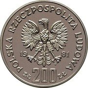 Poland 200 Zlotych Boleslaw II Smialy. Trial Strike 1981 MW KM# Pr451 POLSKA RZECZPOSPOLITA LUDOWA 19 81 MW ZŁ 200 ZŁ coin obverse