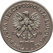 Poland 200 Zlotych Boleslaw II Smialy. Trial Strike 1981 MW KM# Pr450 POLSKA RZECZPOSPOLITA LUDOWA 19 81 MW ZŁ 200 ZŁ coin obverse