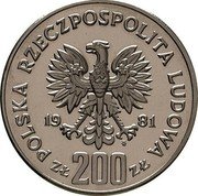 Poland 200 Zlotych Kazimierz I Odnowiciel. Trial Strike 1980 MW KM# Pr418 POLSKA RZECZPOSPOLITA LUDOWA 19 80 MW ZŁ 200 ZŁ coin obverse Poland 200 Zlotych Kazimierz I Odnowiciel. Trial Strike 1980 MW KM# Pr418 POLSKA RZECZPOSPOLITA LUDOWA 19 80 MW ZŁ 200 ZŁ coin obverse
