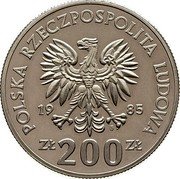 Poland 200 Zlotych Memorial Hospital Center. Trial Strike 1985 MW KM# Pr514 POLSKA RZECZPOSPOLITA LUDOWA 19 85 MW ZŁ 200 ZŁ coin obverse Poland 200 Zlotych Memorial Hospital Center. Trial Strike 1985 MW KM# Pr514 POLSKA RZECZPOSPOLITA LUDOWA 19 85 MW ZŁ 200 ZŁ coin obverse