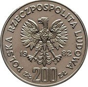 Poland 200 Zlotych World Soccer Championship Games in Spain. Trial Strike 1982 MW KM# Pr474 POLSKA RZECZYPOSPOLITA LUDOWA 19 82 MW ZŁ 200 ZŁ coin obverse Poland 200 Zlotych World Soccer Championship Games in Spain. Trial Strike 1982 MW KM# Pr474 POLSKA RZECZYPOSPOLITA LUDOWA 19 82 MW ZŁ 200 ZŁ coin obverse