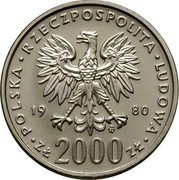 Poland 2000 Zlotych Boleslaw I Chrobry. Trial Strike 1980 MW KM# Pr424 POLSKA RZECZPOSPOLITA LUDOWA 19 80 MW ZŁ 2000 ZŁ coin obverse Poland 2000 Zlotych Boleslaw I Chrobry. Trial Strike 1980 MW KM# Pr424 POLSKA RZECZPOSPOLITA LUDOWA 19 80 MW ZŁ 2000 ZŁ coin obverse