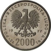 Poland 2000 Zlotych Fryderyk Chopin. Trial Strike 1977 MW KM# Pr313 POLSKA RZECZPOSPOLITA LUDOWA 19 77 MW ZŁ 2000 ZŁ coin obverse Poland 2000 Zlotych Fryderyk Chopin. Trial Strike 1977 MW KM# Pr313 POLSKA RZECZPOSPOLITA LUDOWA 19 77 MW ZŁ 2000 ZŁ coin obverse