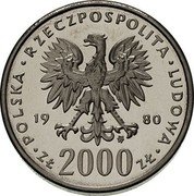 Poland 2000 Zlotych XIII Winter Olympics. Trial Strike 1980 MW KM# Pr427 POLSKA RZECZPOSPOLITA LUDOWA 19 80 MW ZŁ 2000 ZŁ coin obverse Poland 2000 Zlotych XIII Winter Olympics. Trial Strike 1980 MW KM# Pr427 POLSKA RZECZPOSPOLITA LUDOWA 19 80 MW ZŁ 2000 ZŁ coin obverse