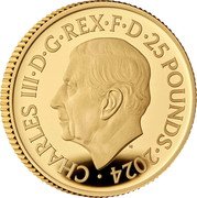 UK 25 Pounds (Die Another Day. Hovercraft) CHARLES III D G REX F D 25 POUNDS 2024 MJ coin obverse UK 25 Pounds (Die Another Day. Hovercraft) CHARLES III D G REX F D 25 POUNDS 2024 MJ coin obverse