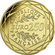 France 250 Euro (The Mascot and the Arc de Triomphe) RÉPUBLIQUE FRANÇAISE 250 EURO 2024 coin obverse