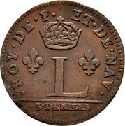 France 3 Deniers (Essai. Type 3. Louis XIV) ROY DE F ET DE NAV L 3 DENIERS coin reverse