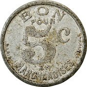 France 5 Centimes (Epicerie J.Dalidet Cognac) 5 C BON POUR EN MARCHANDISES PARIS THEVENON coin reverse