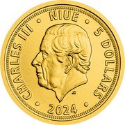 Niue 5 Dollars (Czech Lion. Charles III) CHARLES III NIUE 5 DOLLARS JC 2024 coin obverse Niue 5 Dollars (Czech Lion. Charles III) CHARLES III NIUE 5 DOLLARS JC 2024 coin obverse