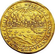 Poland 5 Ducat (Thorn Under Siege) KM# 7.2a FIDES ET CONSTANTIA PER IGNEM PROBATA coin reverse