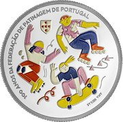 Portugal 5 Euro 100 Years of the Portuguese Skating Federation. Coloured 2024 100 ANOS DA FEDERAÇÄO DE PATINAGEM DE PORTUGAL ANA SEIXAS coin reverse