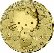 France 5 Euro (Hello Kitty 50th Anniversary. Birthday) RF 2024 5 EURO 50TH ANNIVERSARY - 50ÈME ANNIVERSAIRE ©2024 SANRIO coin obverse