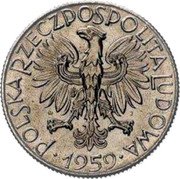 Poland 5 Zlotych (Fisherman. Trial Strike) POLSKA RZECZPOSPOLITA LUDOWA W J 1959 coin obverse Poland 5 Zlotych (Fisherman. Trial Strike) POLSKA RZECZPOSPOLITA LUDOWA W J 1959 coin obverse