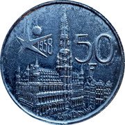 Belgium 50 Francs (Brussels World Fair. Smooth Edge) KM# 151 1958 50F C. VAN DIONANT coin reverse Belgium 50 Francs (Brussels World Fair. Smooth Edge) KM# 151 1958 50F C. VAN DIONANT coin reverse