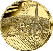 France 500 Euro Olympic Torch Relay 2024 c + ⊞ PARIS 2024 RF 500 EURO coin obverse