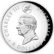 Australia 8 Dollars Australian Wedge-tailed Eagle 10th Anniversary 2024 P125 DT CHARLES III AUSTRALIA 8 DOLLARS coin obverse Australia 8 Dollars Australian Wedge-tailed Eagle 10th Anniversary 2024 P125 DT CHARLES III AUSTRALIA 8 DOLLARS coin obverse