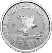 Canada 8 Dollars (Bald Eagle with Fish. Memorial) JC CANADA 2023 9999 FINE SILVER 1 1/4 OZ ARGENT PUR 23 coin reverse Canada 8 Dollars (Bald Eagle with Fish. Memorial) JC CANADA 2023 9999 FINE SILVER 1 1/4 OZ ARGENT PUR 23 coin reverse