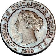 UK Half Decimal Penny (Victoria Decimal Pattern) VICTORIA D G BRITANNIAR REGINA F D 1859 coin obverse UK Half Decimal Penny (Victoria Decimal Pattern) VICTORIA D G BRITANNIAR REGINA F D 1859 coin obverse