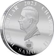 Samoa Half Dollar (History of NASA. Test of Orion 2014) FA'AVAE I LE ATUA SAMOA HALF DOLLAR 2023 CHARLES III SAMOA DT coin obverse