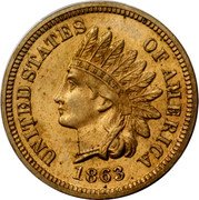 USA One Cent (Indian Head Cent Pattern) UNITED STATES OF AMERICA 1863 LIBERTY L coin obverse USA One Cent (Indian Head Cent Pattern) UNITED STATES OF AMERICA 1863 LIBERTY L coin obverse