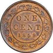 Canada One Cent (Mule with Great Britain 1/2 Penny Reverse) KM# PnA6 ONE CENT 1859 coin reverse Canada One Cent (Mule with Great Britain 1/2 Penny Reverse) KM# PnA6 ONE CENT 1859 coin reverse
