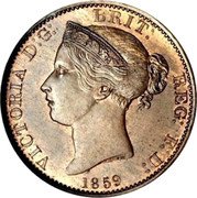 UK One Decimal Penny (Victoria Decimal Pattern) VICTORIA D:G: BRIT: REG: F:D: JW 1859 coin obverse UK One Decimal Penny (Victoria Decimal Pattern) VICTORIA D:G: BRIT: REG: F:D: JW 1859 coin obverse