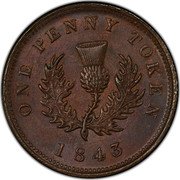 Canada One Penny (Victoria) ONE PENNY TOKEN 1843 coin reverse Canada One Penny (Victoria) ONE PENNY TOKEN 1843 coin reverse
