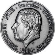 Niue Twelve Dollars (Cancer) CHARLES III NIUE 5OZ AG 999 TWELVE DOLLARS JC 2024 coin obverse Niue Twelve Dollars (Cancer) CHARLES III NIUE 5OZ AG 999 TWELVE DOLLARS JC 2024 coin obverse