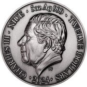 Niue Twelve Dollars (Taurus) CHARLES III NIUE 5OZ AG 999 TWELVE DOLLARS JC 2024 coin obverse Niue Twelve Dollars (Taurus) CHARLES III NIUE 5OZ AG 999 TWELVE DOLLARS JC 2024 coin obverse