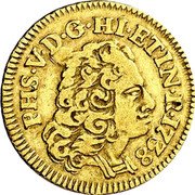 Spain 1/2 Escudo (Philip V. Madrid Mint. 1st Type) PHS V D G HI ET IND R 1738 coin obverse Spain 1/2 Escudo (Philip V. Madrid Mint. 1st Type) PHS V D G HI ET IND R 1738 coin obverse