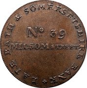 UK 1/2 Penny (Somersetshire. Bath. Glover's) NO. 39 MILSOM STREET LATE BATH & SOMERSETSHIRE BANK coin reverse UK 1/2 Penny (Somersetshire. Bath. Glover's) NO. 39 MILSOM STREET LATE BATH & SOMERSETSHIRE BANK coin reverse