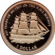 Fiji 1 Dollar (225th Anniversary of the Mutiny on the HMS Bounty) 1 DOLLAR 225 YEARS OF MUTINY ON THE H.M.S. BOUNTY coin reverse