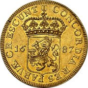 Netherlands 1 Ducat (Holland Province. 10 Ducat Weight) CONCORDIA RES PARVӔ CRESCUNT 16 87 coin reverse