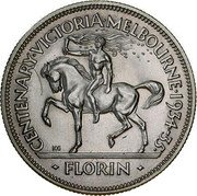 Australia 1 Florin (George V Victoria and Melbourne Centenary. Pattern) CENTENARY VICTORIA MELBOURNE 1934-35 KG FLORIN coin reverse Australia 1 Florin (George V Victoria and Melbourne Centenary. Pattern) CENTENARY VICTORIA MELBOURNE 1934-35 KG FLORIN coin reverse