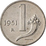 Italy 1 Lira (Scale. Pattern) KM# Pr78 1951 1 R PROVA coin reverse Italy 1 Lira (Scale. Pattern) KM# Pr78 1951 1 R PROVA coin reverse