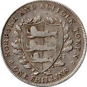 UK One Shilling Norfolk & Suffolk. Yarmouth & Bury. J. Hunton & Blyth 1811  NORFOLK AND SUFFOLK TOKEN ONE SHILLING coin obverse UK One Shilling Norfolk & Suffolk. Yarmouth & Bury. J. Hunton & Blyth 1811  NORFOLK AND SUFFOLK TOKEN ONE SHILLING coin obverse