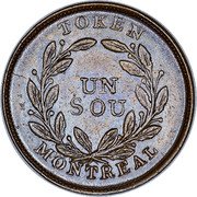 Canada 1 Sou (Montreal. 17 Cherry Leaves. 6 Shamrocks) TOKEN UN SOU MONTREAL coin reverse