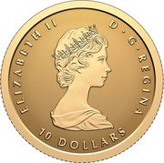 Canada 10 Dollars (Maple Leaf) ELIZABETH II D G REGINA 10 DOLLARS coin obverse Canada 10 Dollars (Maple Leaf) ELIZABETH II D G REGINA 10 DOLLARS coin obverse