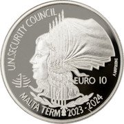 Malta 10 Euro (Malta on the United Nations Security Council) A.NAPOLIONE U.N. SECURITY COUNCIL MALTA TERM 2023 - 2024 EURO 10 coin reverse Malta 10 Euro (Malta on the United Nations Security Council) A.NAPOLIONE U.N. SECURITY COUNCIL MALTA TERM 2023 - 2024 EURO 10 coin reverse