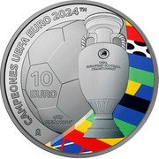Spain 10 Euro Spain Champion of UEFA Euro 2024 2024 M Proof CAMPEONES UEFA EURO 2024 TM 10 EURO UEFA EUROPEAN FOOTBALL CHAMPIONSHIP UEFA EURO 2024 M coin reverse