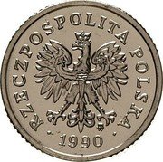 Poland 10 Groszy Circulation Coin. Trial Strike 1990 MW RZECZPOSPOLITA POLSKA MW 1990 coin obverse